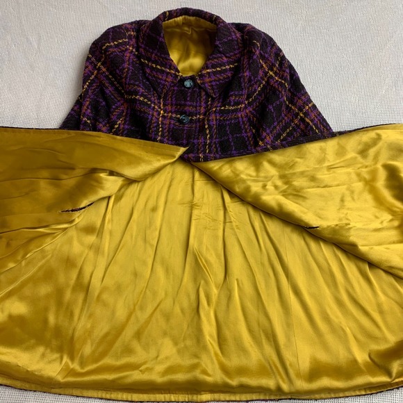 Vintage Handmade Plaid Cape Coat Purple Orange Tartan Mod Dark Academia Sz M - Picture 8 of 13